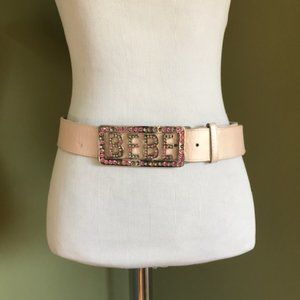 BeBe Genuine Leather Rhinestone Logo Belt